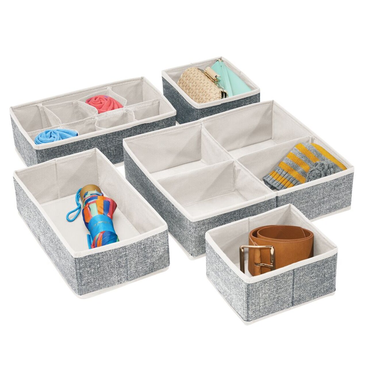 mDesign Fabric Drawer/Closet Divided Organizers, Set of 5